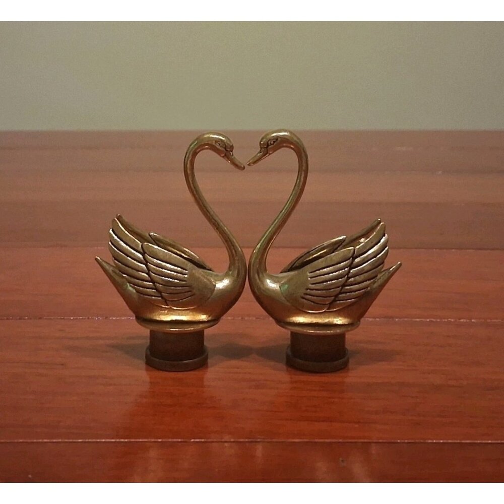 Swan Bird Lamp Finial Shade Topper Detailed Brass Retro Bird Lover 2.75" Set 2